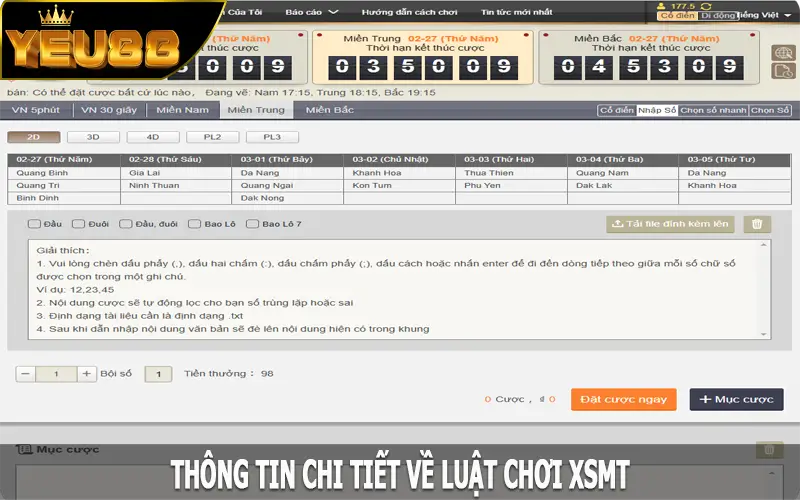 Thông tin chi tiết về luật chơi XSMT cho hội viên tại xổ số Yeu88