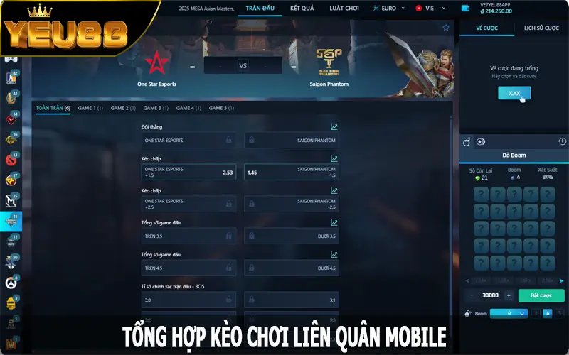 Tổng hợp kèo chơi liên quân Mobile hấp dẫn, phổ biến Yeu88